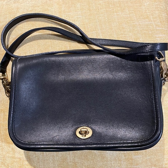 Coach Bags Vintage Coach Penny Pocket Small Black Leather Shoulder